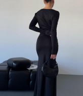 Черное платье в пол с разрезом   COB-821A399