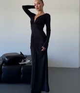 Черное платье в пол с разрезом   COB-821A399