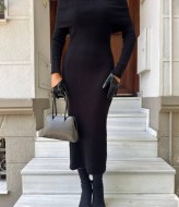 Черное платье в рубчик  AMU-6570A699 Черное платье в рубчик  AMU-6570A699