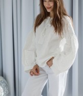 Белая блуза с пышными рукавами  AMU-6008A840