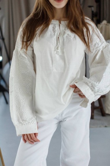 Белая блуза с пышными рукавами  AMU-6008A840