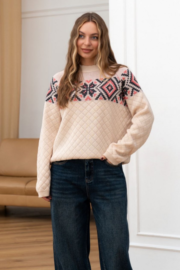 Свитер з рельєфною в'язкою  ZAB-1114A599  Свитер з рельєфною в'язкою  ZAB-1114A599