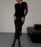 Комбинированное длинное  платье  MIL-170A420