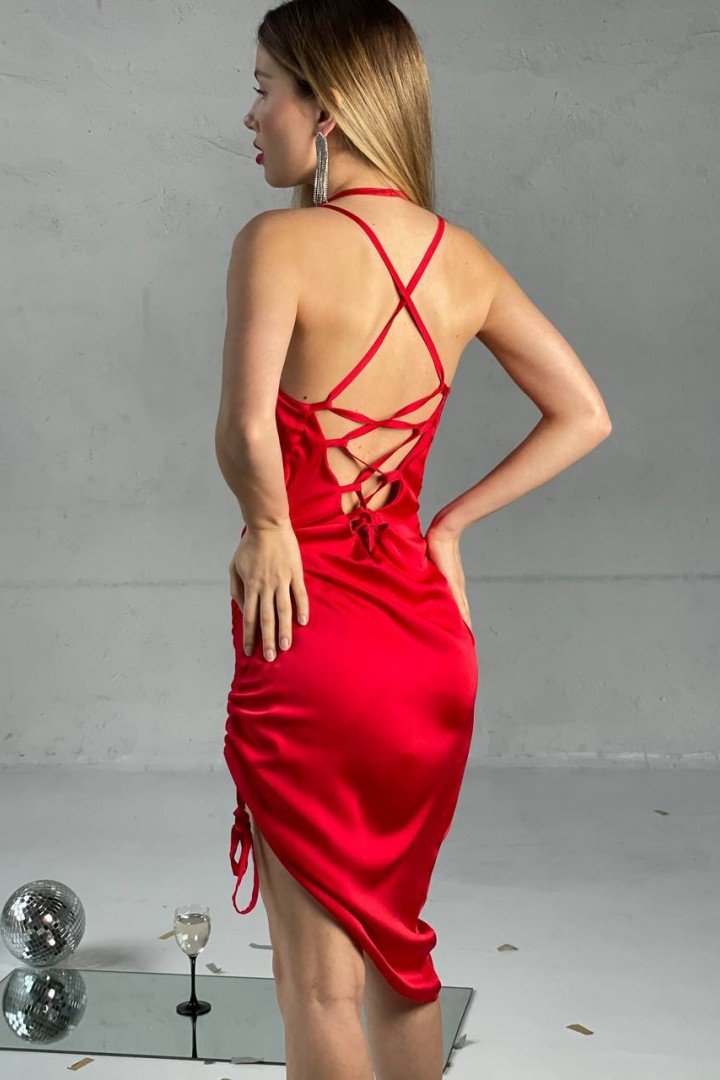 Шелковое платье с открытой спиной SOL-2843A400