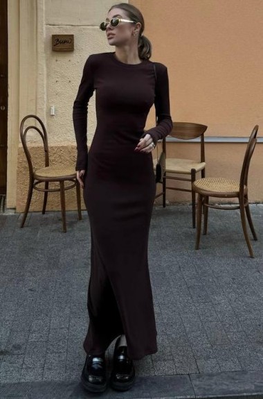 Длинное платье в рубчик HOU-331A479