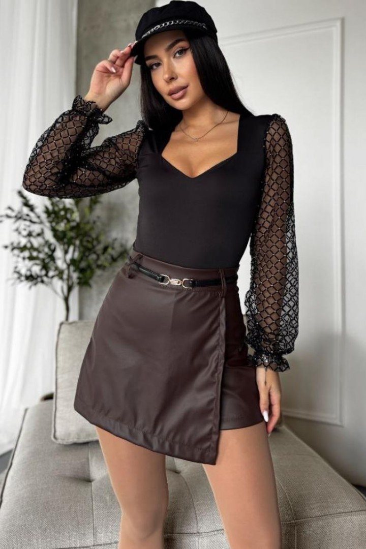 Юбка шорты кожаные  MIL-604A350