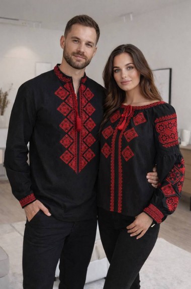 Вышиванка мужская черная  AMU-5013A799