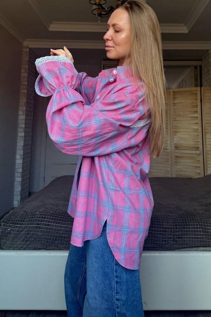 Рубашка в клетку с кружевом EPZ-503A590