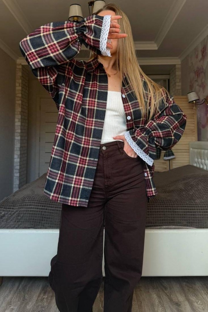 Рубашка в клетку с кружевом EPZ-503A590