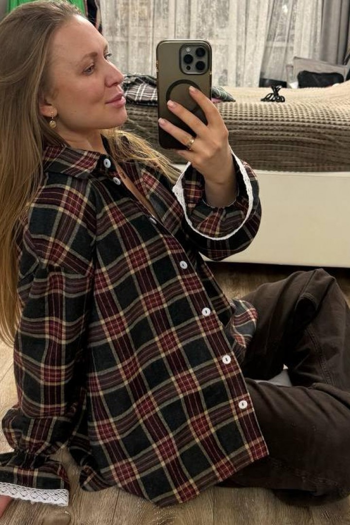 Рубашка в клетку с кружевом EPZ-503A590