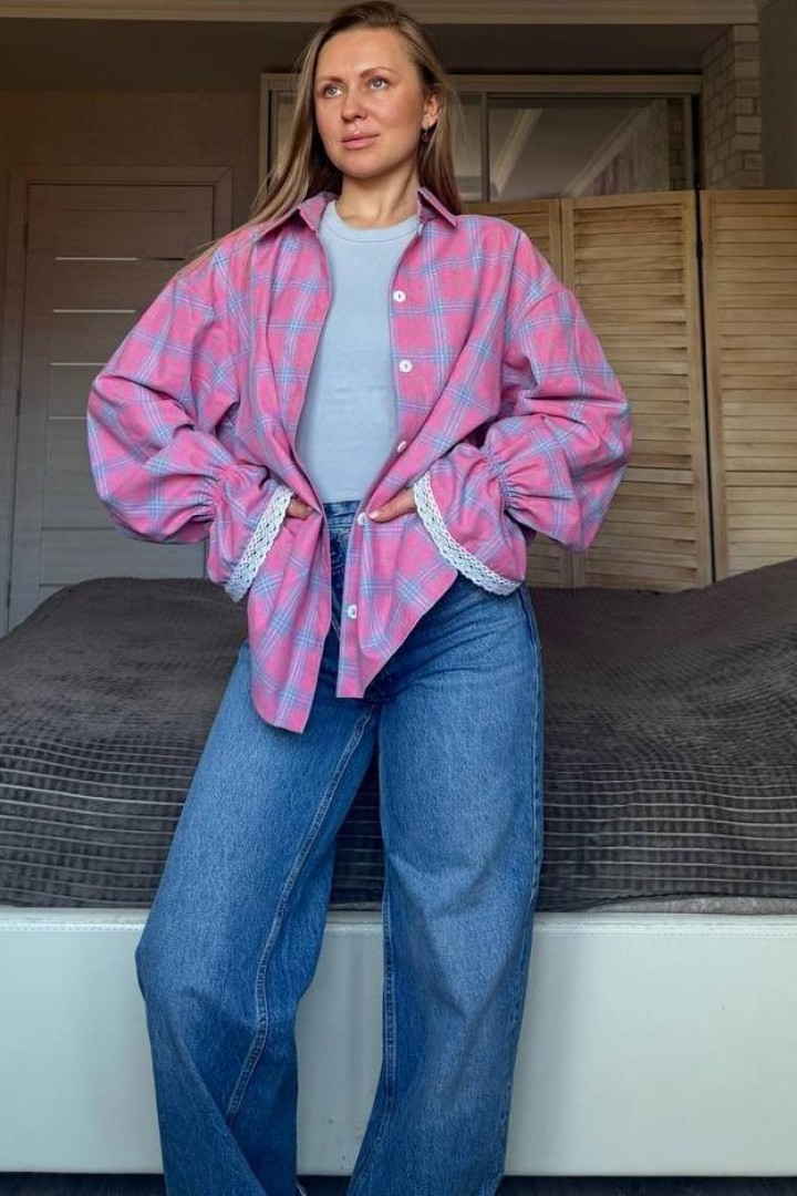 Рубашка в клетку с кружевом EPZ-503A590