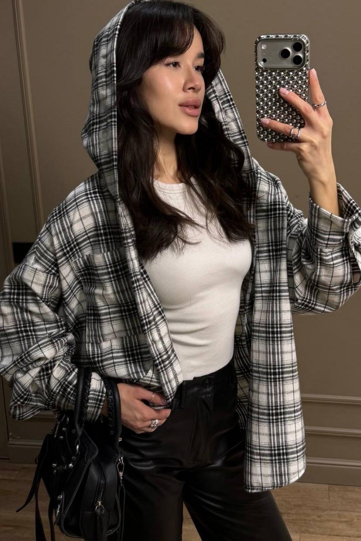 Женская рубашка в клетку с капюшоном  MSM-290A570