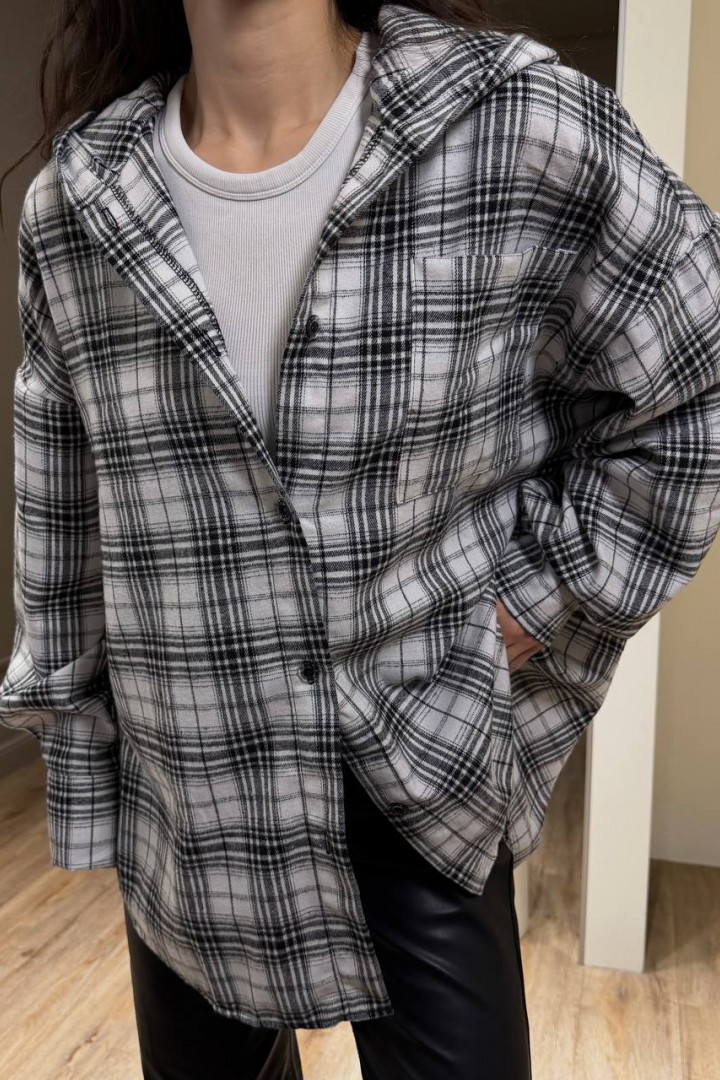 Женская рубашка в клетку с капюшоном  MSM-290A570