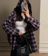 Женская рубашка в клетку с капюшоном  MSM-290A570