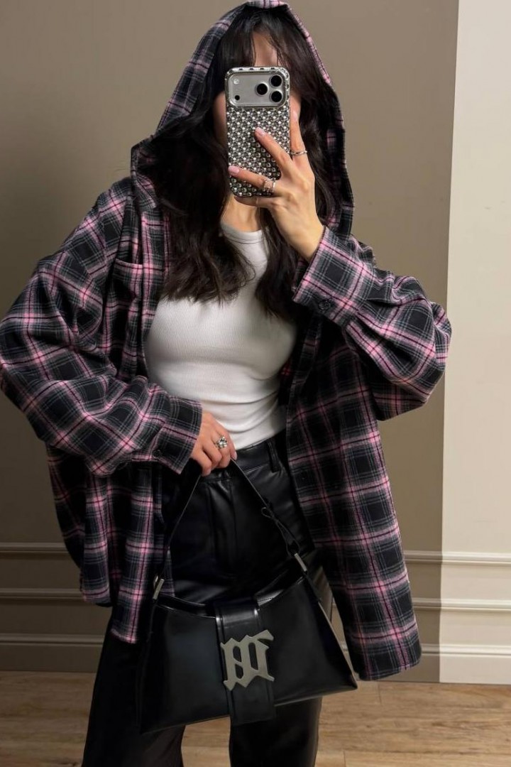 Женская рубашка в клетку с капюшоном  MSM-290A570