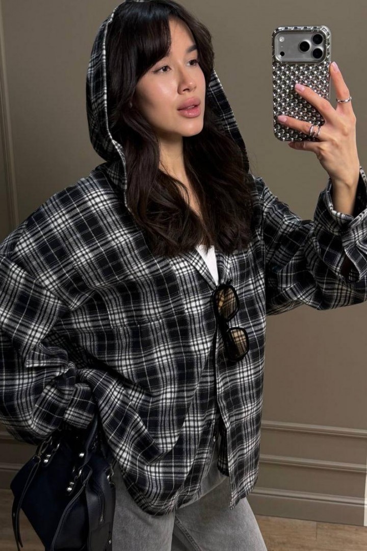 Женская рубашка в клетку с капюшоном  MSM-290A570