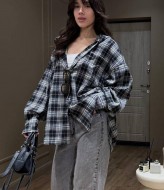 Женская рубашка в клетку с капюшоном  MSM-290A570
