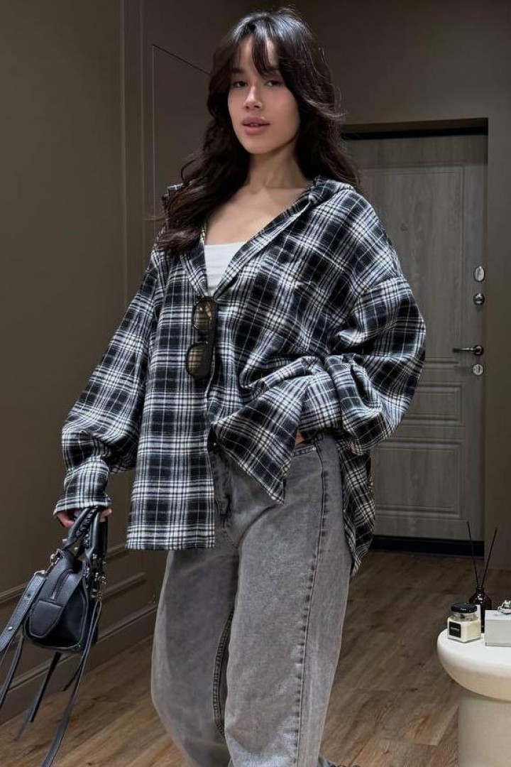 Женская рубашка в клетку с капюшоном  MSM-290A570