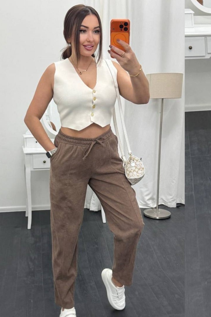 Брюки из микровельвета свободного кроя XOF-7013A310